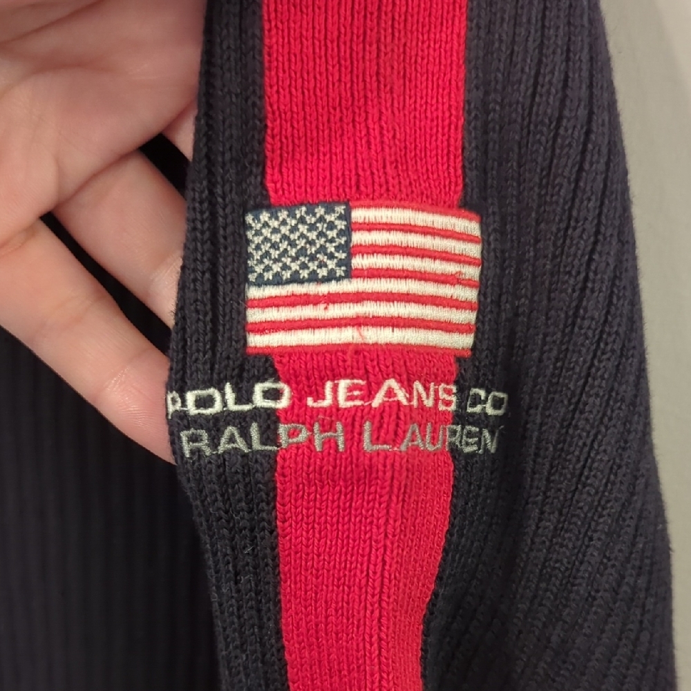 Tommy Hilfiger Black Ribbed Sweater with Red‎ Stripes size Large 100% Cotton image 3